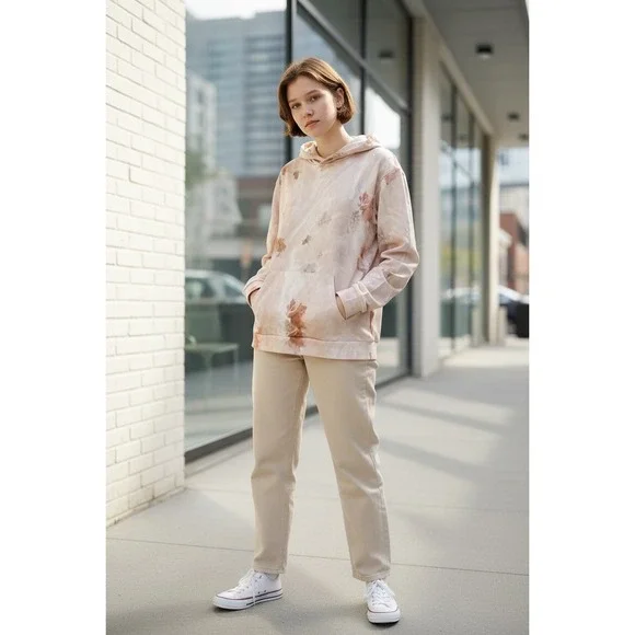 Womens Tie Dye Leaf Print Hoodie Casual Long Sleeve Pullover Sweatshirt - Picture 1 of 5